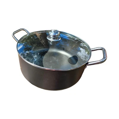 Domo Stock Pentola in fusione di alluminio con coperchio in vetro Made in Italy.  Nero leggermente usato - Immagine 1 di 3