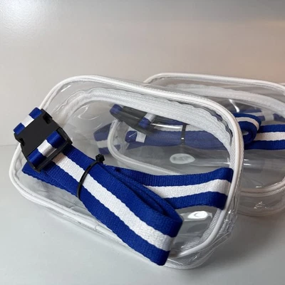 Juego de 3 Riñoneras Bandolera Transparente con Rayas Azules Correa Ajustable Día del Juego  Foto 1 de 3