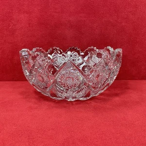 ABP American Brilliant Heavy Thick 9” Crystal Bowl Hobstar W/Saw Tooth Edge - Picture 1 of 10