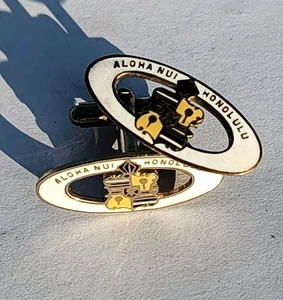 Aloha Nui Honolulu weiß emailliert Hawaii Manschettenknöpfe Set - Bild 1 von 4