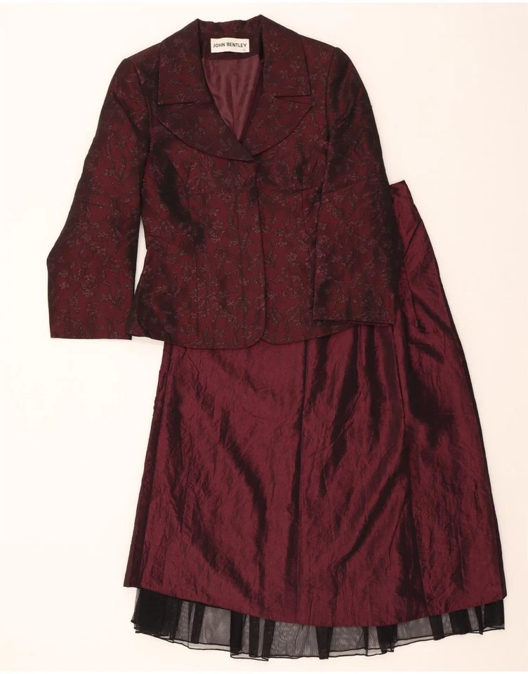 Conjunto de falda de 2 piezas para mujer JOHN BENTLEY UK 8/10 pequeña W26 borgoña floral AP03 Foto 1 de 4