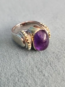 Lagos Caviar Oval Dome Cabochon Amethyst Sterling Silver 18kt Size 7 As/Is - Picture 1 of 7