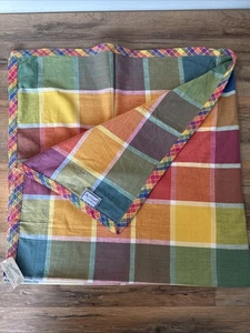 April Cornell VTG Madras Plaid Tablecloth NWT 52” X 52” 100% Cotton Blue 90s - Picture 1 of 11