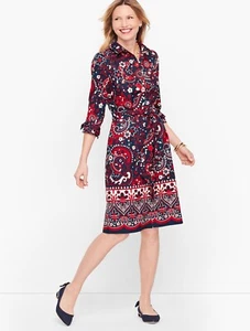 NEW $129 TALBOTS Blue,Red Picnic Paisley Poplin Shirtdress,Dress Sz 12P,12 Petit - Picture 1 of 5