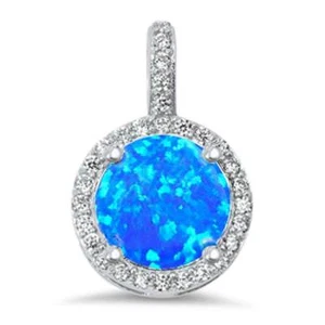 Halo Blue Opal & Cubic Zirconia .925 Sterling Silver Pendant - Picture 1 of 2