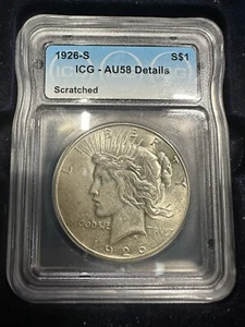 1926 S Peace Silver Dollar ICG AU58 Details Scratched - Picture 1 of 2