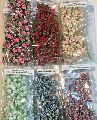 50 MINI CINTA DE SATÉN ROSAS 3/8" Apliques Costura Arco Artesanal ¡Elige tu color! NUEVO Foto 1 de 4