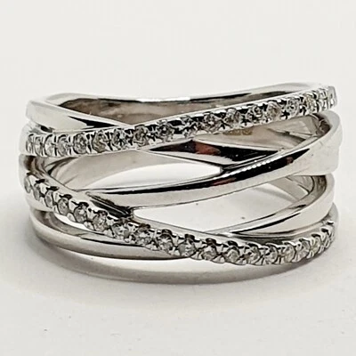 9ct Diamond Crossover Multi Line Band Ring 0.35ct White Gold 375 Ring Size L 3/4 - Image 1 of 4