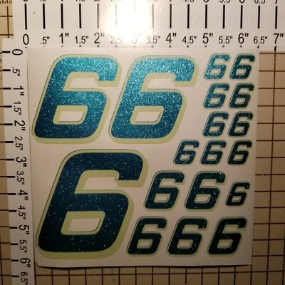ULTRA Metallic Teal w/Creme #6's Racing Numbers Vinyl Decal Sheet 1/10-1/12 r/c  - Image 1 of 4
