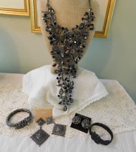 Natasha Crystal Rhinestone Statement Bib Necklace LOT Tiger Bracelet & Earrings - Picture 1 of 17