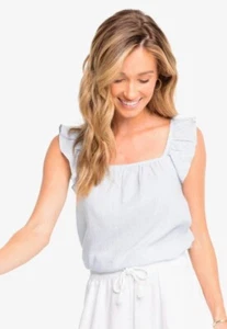 NWT Southern Tide SZ L Sky Blue White Striped Linen/Rayon Darcie Skip Stripe Top - Picture 1 of 9