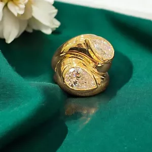 GIA Certified 3 Cts F/VS1 Pear Shape Diamonds Solitaire Toi Et Moi Ring 18K Gold - Picture 1 of 16