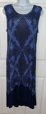 Vestido Style & Co Talla Mediana Azul Rayón Elastizado Sin Mangas Estampado Alto-Bajo Usado en Excelente Condición Foto 1 de 4