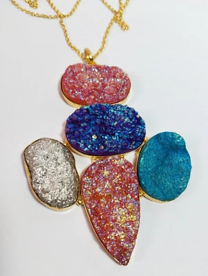 Natural Druzy Gemstone Pendant Multi Druzy Pendant Druzy Necklace Jewelry. - Image 1 of 4