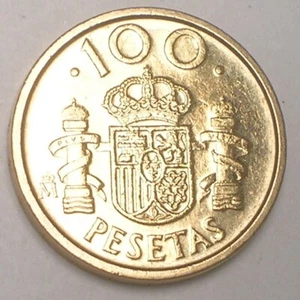 1992 Spain Spanish 100 Pesetas Crowned Shield Coin XF+ - Picture 1 of 2