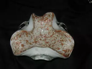 VINTAGE MID CENTURY MODERN MURANO ITALIAN FLOWING ART GLASS BOWL, GOLD FLAKES - Picture 1 of 4