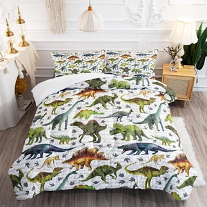 Dinosaur Duvet Set Full Size,Jurassic Dino 3 Piece Bedding Set,Boys Comforter wi - Picture 1 of 7