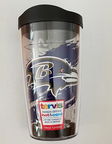 NFL Baltimore Ravens Coffee Hot Cold Plastic Tumbler Cup Travel Insulated 16 oz Cover
