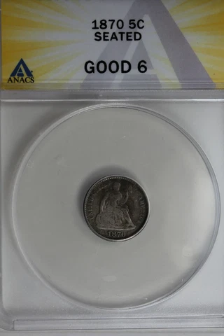 1870  .05    ANACS   G 6 SEATED  Half Dime, Seated Liberty Half Dime Cover
