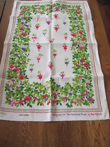 Vintage Irish Linen Tea Towel National Trust Pat Albeck Design Fuchsia Flowers - Picture 1 of 9