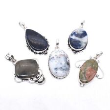 Natural Gemstone Pendant Wholesale Lot Of 5 Pcs 925 Sterling Silver Jewelry 2"