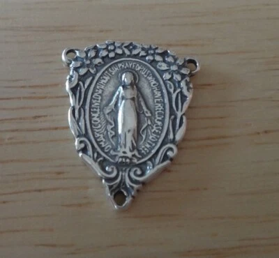 21x17mm Rosary Center with Miraculous Mary Sterling Silver Charm! - Image 1 of 3