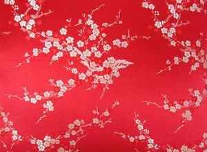 Faux Silk Brocade (Red Background) Jacquard Damask Kimono Fabric Material BL21 - Picture 1 of 33