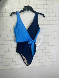 New Kona Sol  Women’s  Navy Blue /Light Blue One Piece Swimsuit Size Large ￼ - Picture 1 of 9