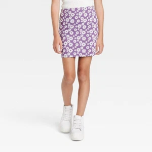 Girls' Elastic Waist Knit Floral Pull-On Basic Skirt Purple XL (14/16) *DEFECT* - Picture 1 of 6
