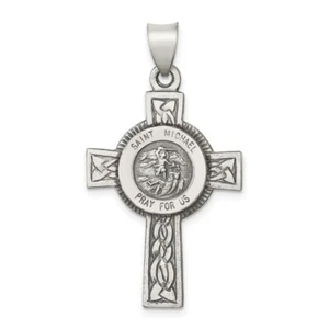 Sterling Silber Antik Strukturiert & Poliert St. Michael Charm Anhänger 1,49 Zoll - Bild 1 von 4
