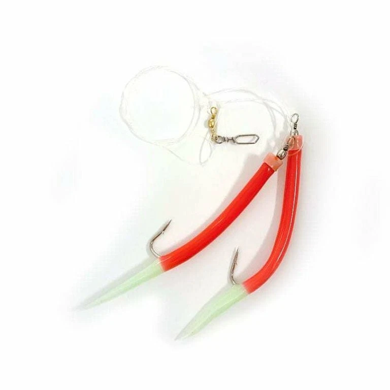 Fladen Gummi Makk Vorfach zwei Makks in Rot Fluo 4/0 bis 12/0 Makk-System Dorsch - Bild 1 von 1