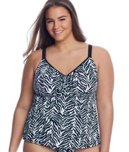 ELOMI Zulu Rhythm Black White Tankini Top UK Plus 24 - Picture 1 of 3