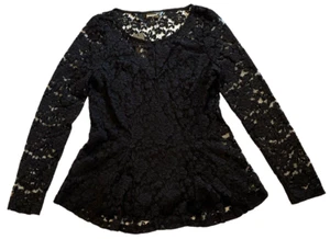 Allegra K Top Womens Small Black Lace Lined Long Sleeve Round Neck Party Holiday - Picture 1 of 9