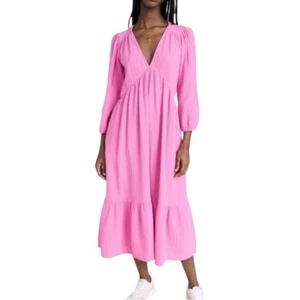 Xirena Ella Baumwollgaze Kleid Rokoko Rose Maxi V-Ausschnitt Langarm Bohemian M - Bild 1 von 10