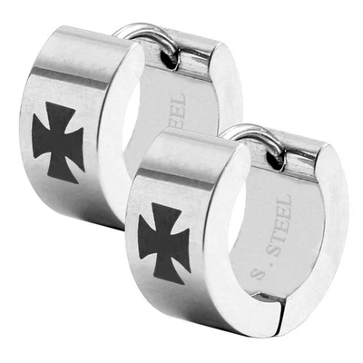 Edelstahl Creolen Klappcreolen Eisernes Kreuz Ohrringe Herren Edelstahlcreolen  - Bild 1 von 4