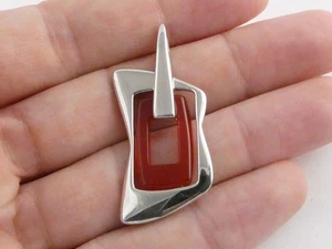 Sterling Silber Karneol rechteckiges Design Dia Anhänger 925 6,9 g 1,5 Zoll - Bild 1 von 20