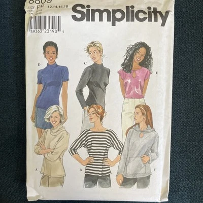 Simplicity 8809 NEW Easy Dolman Tee Shirt - Hoody Pullover Size 12-18 - Image 1 of 4