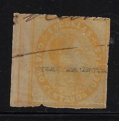 Venezuela: 1871; Scott 025, setting 4, 2 lines in frame, irregular, ink, EBVE073 - Image 1 of 2