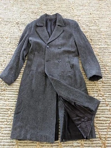 vintage TWEED herringbone OVERCOAT charcoal gray 46 donegal english wool XL - Picture 1 of 9