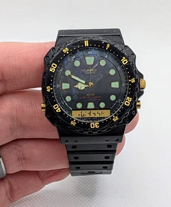 Vintage 1987 Casio (358) AQ-100W Analog-Digital Alarm Chrono Uhr neue Batterie - Bild 1 von 8