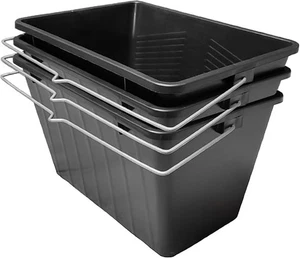 3 Stück 15L Schwarz Farbschaufel mit Metallgriff Großrollen Kunststoff Gerippt Eimer - Bild 1 von 9