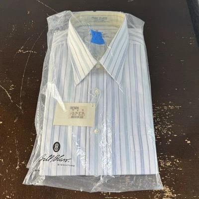 Camisa de vestir vintage Bill Blass para hombre talla 16 aún sellada nueva de stock blanca con rayas alfiler Foto 1 de 2