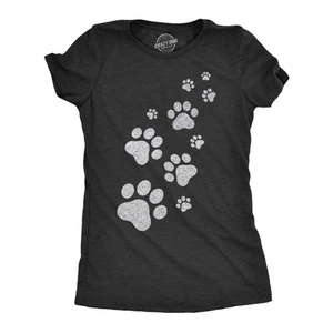 Womens Glitter Cat Paw Prints T Shirt Funny Cute Kitten Lover Top Graphic - Picture 1 of 7