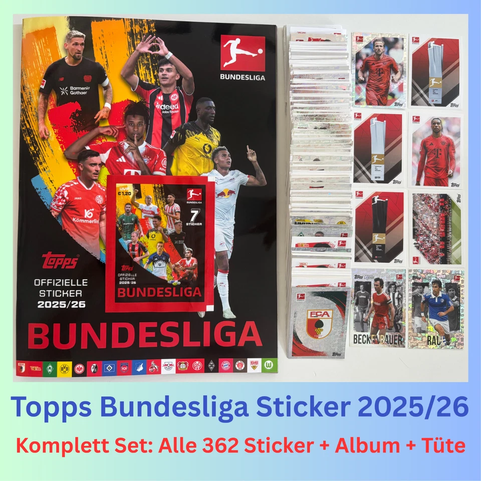 Topps Bundesliga Stickers 25/26 2025/2026 Complete Set 362 Stickers + Album + Bag - Image 1 of 1
