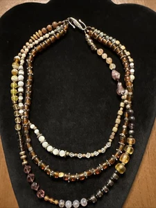 VTG Multistrand Necklace Glass Or Stone? Beads Hook Closure 16” (Lot# 441) - Picture 1 of 5