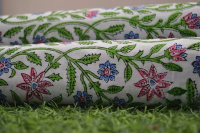 7 Yard Hand Block Floral Fabric 100%Cotton NO TARRIF CHARGES 100%✅ ZK_138 - Image 1 of 4