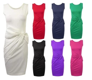New Women's Plus Size Ponte Side Bow Detail Sleeveless Dress 8-22 - Picture 1 of 5