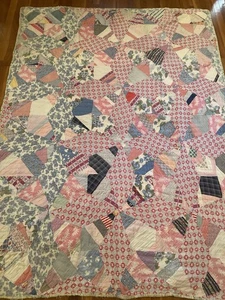 VINTAGE Primitive Feedsack QUILT~4-POINT STAR Cotton w/Hand Stitching 80 x 64” - Picture 1 of 21