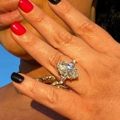 Anillo de compromiso trilogía de diamantes marquesa de 5 quilates enchapado en oro blanco de 14 quilates talla 7-12 Foto 1 de 4