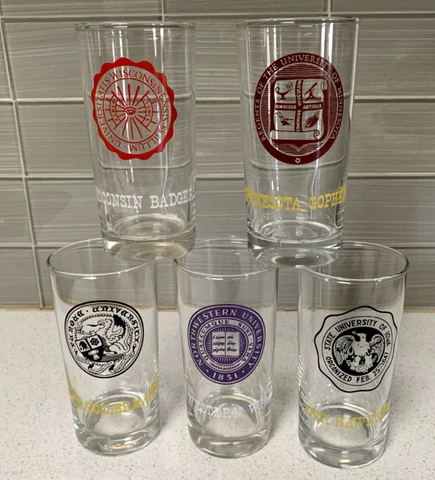 5 Vintage College Big Ten Marathon Glasses Tumblers Iowa Wisc ILL Minn EXC Cover